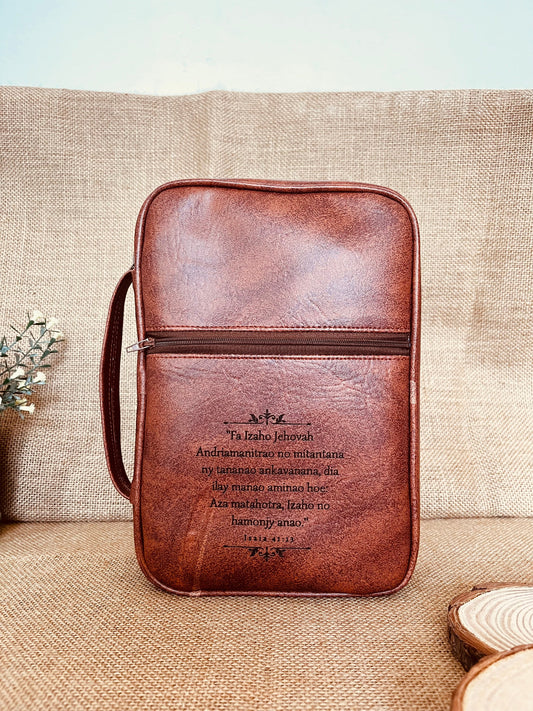 Faux leather cover with closure